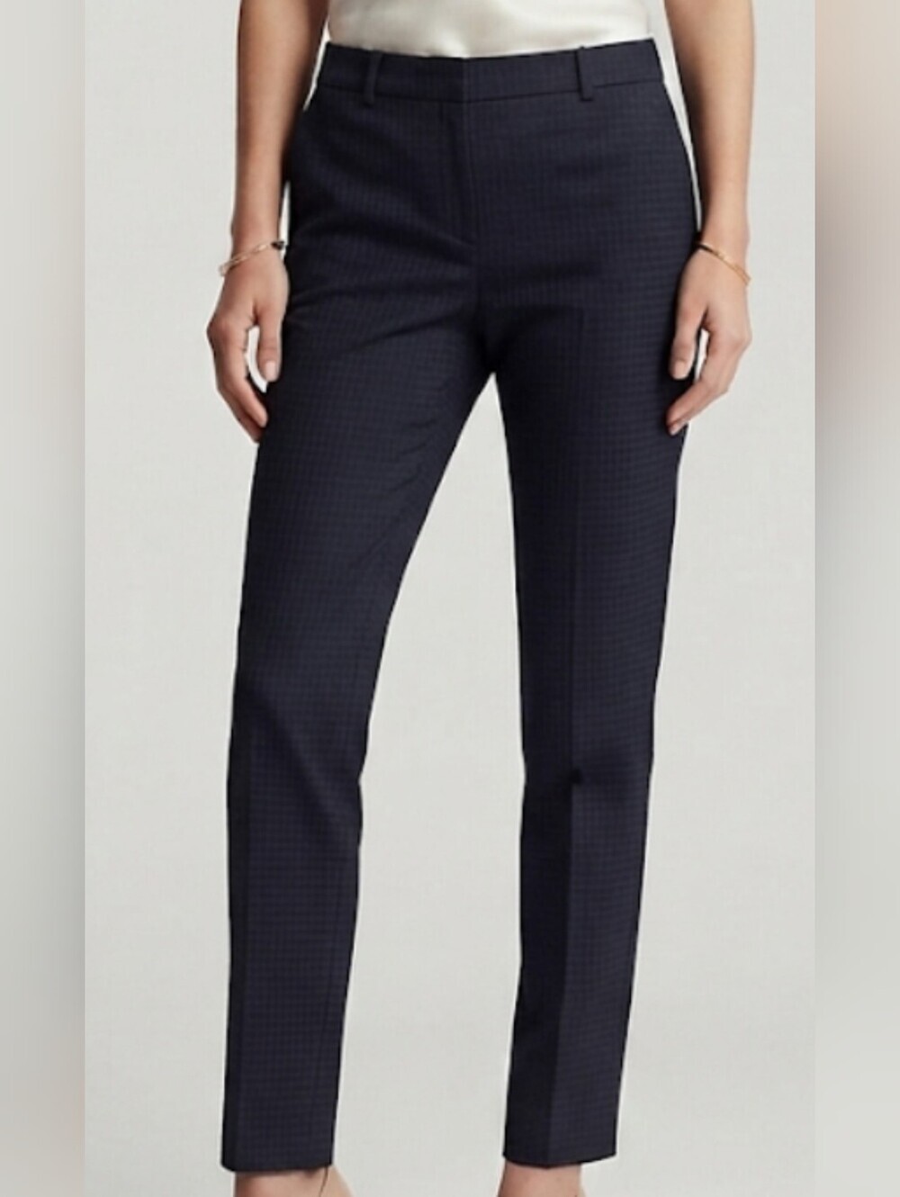 Hugo Boss Women's Tiluna 11 Blue 44% Virgen Woll Plaid STraight Leg Pants Size 4